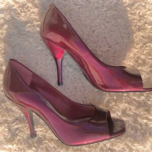 Ruby Red Peep-Toe Heels